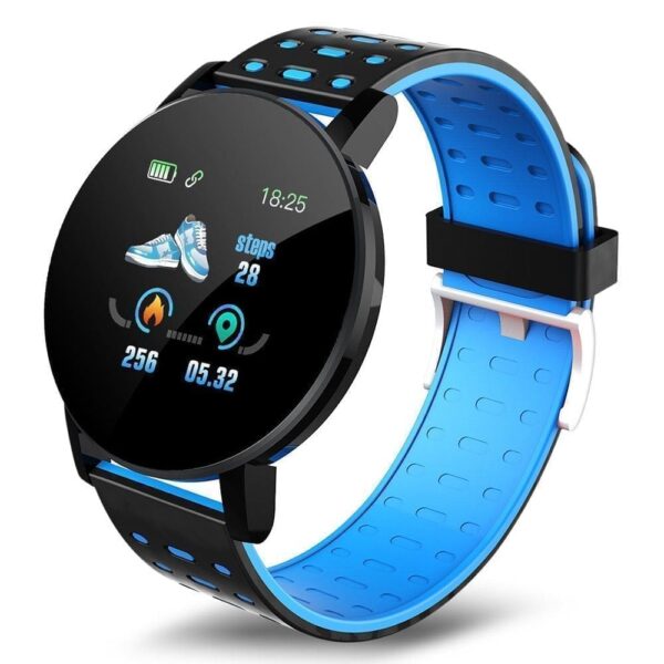 black and blue Bluetooth Smart Watch 119 Plus with 1.3" LED Display and Heart Rate Monitor