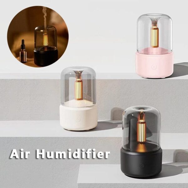 Elegant Candlelight Aroma Diffuser in various colors, featuring a sleek design with a warm, inviting glow, perfect for enhancing home ambiance.