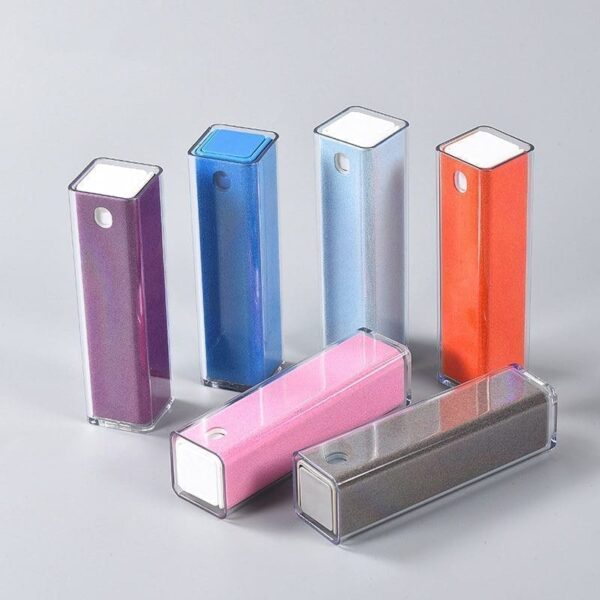 Collection of 2-in-1 Phone Screen Cleaners in various colors, including purple, blue, orange, pink, and silver, displayed on a reflective surface.