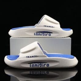 Summer slippers in white and blue, featuring a stylish design perfect for warm weather and casual outings.