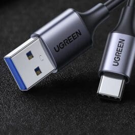 USB to USB-C Mobile Phone Tablet Charger Transmission Cable on a dark surface.