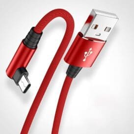 Red USB Type-C to USB-A cable with metallic red housings, for Mobile Phone Elbow Fast Charging Data Cable