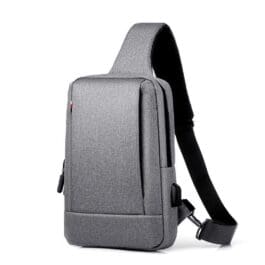 Stylish Men’s Crossbody Sling Backpack in Gray with Adjustable Strap and Side Pocket.