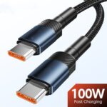 Aluminum Alloy Quick Charge Cable with 100W fast charging capability, featuring USB-C connectors on both ends, durable black cable design with metallic connector housing.