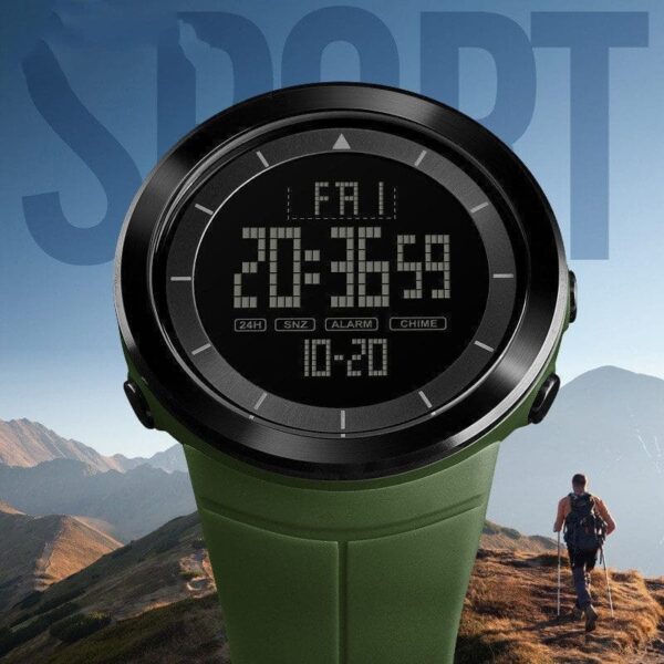 green strap and black dial Outdoor Sports Electronic Watch with background image