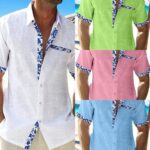 A collection of men’s summer casual shirts in various bright colors, featuring short sleeves and lightweight fabrics, perfect for staying cool and stylish during warm weather.