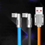 Three 120W Fast Charge Data Cables with USB connectors on a dark background, showcasing durable design and high-speed charging capabilities.