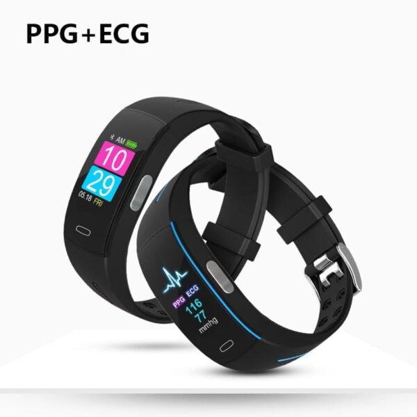 Color screen smart bracelet displaying PPG and ECG health monitoring features on wristband