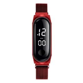 Touch screen casual fashion watch with a sleek red strap and digital display showing time.