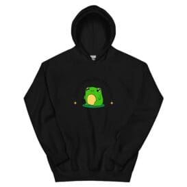 Unisex hoodie with a central green emblem on a black background, showcasing modern casual apparel.