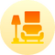 A yellow and orange icon depicting a chair and lamp, symbolizing home and kitchen decor.