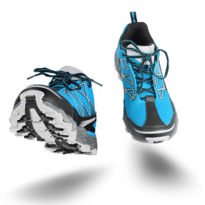 Blue and black sports shoes for running with durable soles and modern design, isolated on white background.